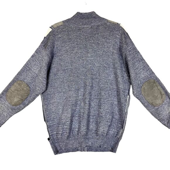 Silver Silk Sweater Mens L Elbow Patch Full Zip Textured Blue White Black Soft! - Picture 4 of 12